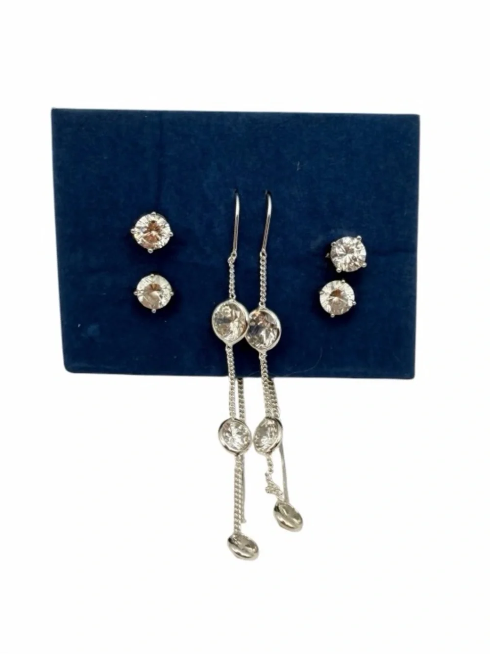 Vintage Avon NOS Crystal Earrings Set 3 Pairs Threader Studs Silver Tone New